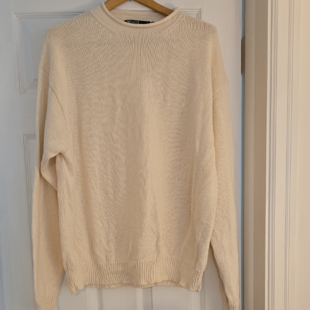 Ralph Lauren Cream Linen-Cotton Blend Rollneck Sweater